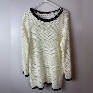 Womens Open Knit Sweater Cream‎ Black Small Office Fall Winter Casual
